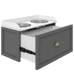 PawHut Large Elevated Dog Bowls With Storage Drawer Containing 21L Capacity, Raised Pet Feeding Station With 2 Stainless Steel Bowls, Gray -Zoo Shop 41lOUwZ0UYL