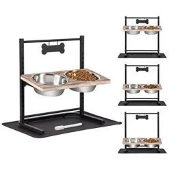 Dog Bowls, Meadaro Elevated Dog Bowls With Spill Proof Mat For Large Medium Dogs, 11 Heights 15° Tilted Stainless Steel Raised Dog Bowls Stand, Lifted Metal Dog Food And Water Bowl - White