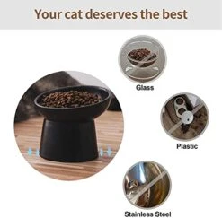 KITCHENLESTAR Small Ceramic Raised Cat Bowls, Tilted Elevated Food Or Water Bowls, Stress Free, Backflow Prevention, Dishwasher And Microwave Safe, Lead & Cadmium Free(Black) -Zoo Shop 41ltRUie2dL