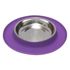 Messy Cats Single Silicone Feeder With Stainless Saucer Shaped Bowl | Anti-Slip Non-Skid Cat Food Bowl | One Cat Bowl In Feeding/Water Station | 1.75 Cups (Purple)