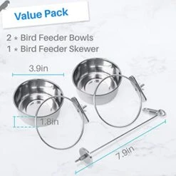 Kalevel 2pcs Bird Feeder Bowl Feeding Coop Cup Stainless Steel Parrot Cage Food Water Dish With Bird Fruit Holder Veggie Skewer -Zoo Shop 41m8Oj6s4FL