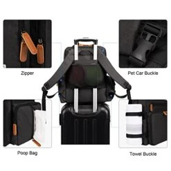 Modoker Dog Travel Bag, Airline Approved Backpack For Pet Accessories Organizer, Tote Weekend Bag With 2 Dog Food Storage Containers, 2 Collapsible Dog Bowls, 1 Pet Mat, Black -Zoo Shop 41m96FOUqzL
