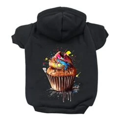 GENERIC Cupcake Dog Hoodie - Food Dog Coat - Printed Dog Clothing - Black, S