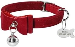 Kuntrona Cat Collar With Bell Personalized Kitten Puppy ID Tag Bowknot Collar Customized Cat Dog Collars Name Pink Blue Free Engraving Red XS -Zoo Shop 41n DppS FL. AC