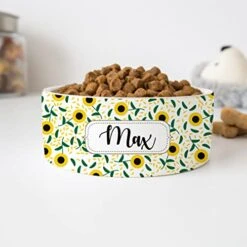 GENERIC Personalized Pet Bowl, Sunflowers Pattern Pet Bowl Customized Name, Ceramic Food Bowl For Dog, Cat Drinking Bowl (Available 2 Sizes)