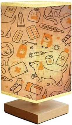 Bedside Lamps Veterinary Seamless With Pets Medicines And Food A Cat In A Collar And Reading Nightstand Lamp, Minimalist Wood Base Rectangular Fabric Shade Table Lamp For Bedroom Living Room -Zoo Shop 41nEloHKbJL. AC