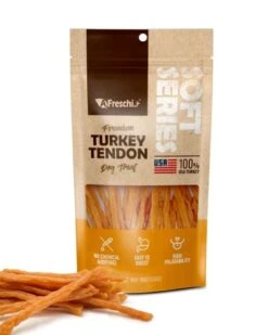 Afreschi Turkey Tendon Dog Treats, All Natural Human Grade Dog Treat, Suitable For Training Chew, Ingredient Sourced From USA, Hypoallergenic, Rawhide Alternative, Soft Strip