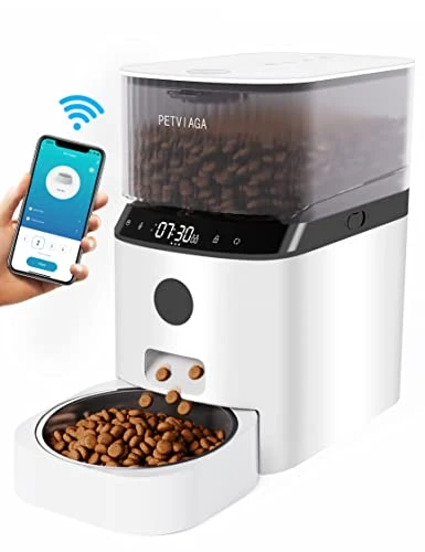 PETVIAGA Automatic Cat Feeder With APP Control, Wifi Smart Pet Feeder With Lock Lid, Clog-free Motor & Stainless Steel Bowl, 5L Cat Food Dispenser For Dry Food With 6 Daily Meals & 20 Portions Control 3 PETVIAGA Automatic Cat Feeder With APP Control, Wifi Smart Pet Feeder With Lock Lid, Clog-free Motor & Stainless Steel Bowl, 5L Cat Food Dispenser For Dry Food With 6 Daily Meals & 20 Portions Control