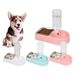 POPETPOP Stainless Steel Water Dispenser Pet Dog Food Water Double Bowl - Removable Stainless Steel Bowl And Automatic Water Dispenser Bowl For Small Or Medium Size Dogs Cats Lip Gloss Set -Zoo Shop 41oLV5HNeeL