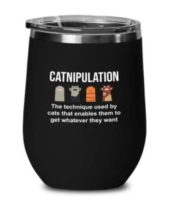 Flairy Land Cat Lady Black Wine Tumbler 12oz - Catnipulation Defiition -Cat Funny Gifts Cat Mom Cat Grandma Pet Paw Kitten Whiskers Cat Lovers Feline Cat Person Cat Rescuer