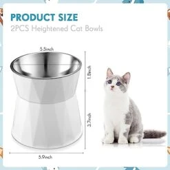 Lallisa 2 Pcs Elevated Cat Bowls Adjustable Raised Cat Feeder Non Slip Cat Food And Water Bowl With Stand Safe Stainless Steel Cat Bowls With PET Food Stand For Feeding Eating Pets Indoor Outdoor