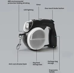 GENERIC Dog Leash Set, New 2023 5-in-1 Retractable Dog Leash With LED Light With Electronic Watch & Poop Bag Box & Food Box & Water Bowl. -Zoo Shop 41q7FzNAT3L