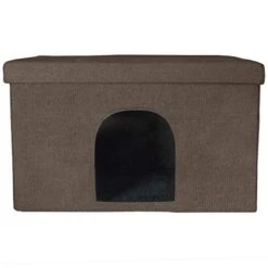 Furhaven Pet House For Indoor Cats & Medium/Small Dogs, Collapsible & Foldable W/ Plush Ball Toy - Living Room Ottoman Cat Condo - Coconut Brown, Large -Zoo Shop 41qDSuiVjIL