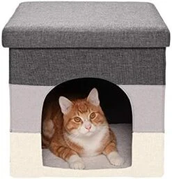 Furhaven Pet House For Indoor Cats & Medium/Small Dogs, Collapsible & Foldable W/ Plush Ball Toy - Living Room Ottoman Cat Condo - Coconut Brown, Large -Zoo Shop 41qcSQCliyL. AC