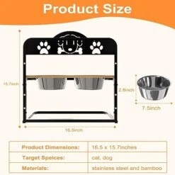 Elevated Dog Bowls, 4 Height Adjustable Raised Dog Bowl Stand With 2 Stainless Steel Dogs Cats Food Bowls Storage Container & Spillproof Mat, Bamboo Dog Feeder For Large Medium Small Dogs Pets -Zoo Shop 41qoaAUo7hL