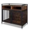 Dog Crate Furniture 38.6" With 2 Drawers, Large Dog Kennel End Table, Wooden Dog Cage Indoor Dog House Pet Crate Table With Double Doors For Large Small Medium Dogs, Walnut Color