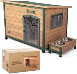 PUPPYLUCKY Wooden Weatherproof Outdoor Dog House | Beautiful Green Roof With Food And Water Bowl Included | Durable For Medium And Large Dogs (Large) -Zoo Shop 41rETJHmaAL. AC