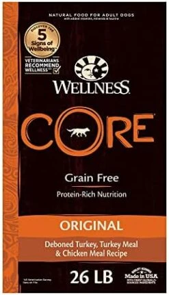 Wellness CORE Grain-Free High-Protein Dry Dog Food, Made In USA With Real Meat & Natural Ingredients, All Breeds, Adult Dogs (Turkey & Chicken, 26-lb) With Nutrients For Immune, Skin, & Coat Support -Zoo Shop 41rKRZvK tL. AC