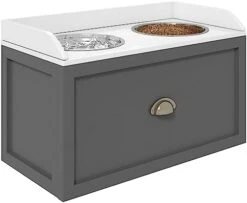 PawHut Large Elevated Dog Bowls With Storage Drawer Containing 21L Capacity, Raised Pet Feeding Station With 2 Stainless Steel Bowls, Gray -Zoo Shop 41rShaNCW3L. AC