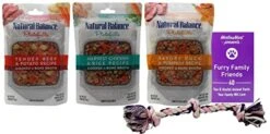 GENERIC Natural Balance Platefulls Wet Dog Food 3 Flavor Sampler - (1) Each: Tender Beef Potato, Harvest Chicken Rice, Savory Duck Pumpkin (9 Ounces) - Plus Rope Toy And Fun Facts Booklet Bundle
