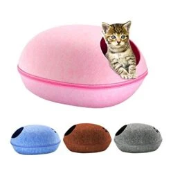 YangYan Pet Cat Bed Cave Sleeping House Nest Kennel Felt Cloth Zipper Pet Cat Basket Egg Shape Pet Bed Mat Cushion For Cats Small Dogs (Color : D, Size : 47x39x25cm) -Zoo Shop 41rf7H10TyL