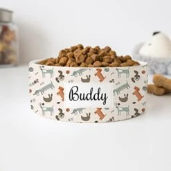 GENERIC Cute Dogs Pattern Pet's Name Bowl, Ceramic Food Bowl For Pets Available In Two Sizes, Gift For Dog