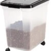 IRIS USA 50 Lbs / 65 Qt WeatherPro Airtight Pet Food Storage Container With Removable Casters, For Dog Cat Bird Pet Food Storage Bin, Keep Fresh, Translucent Body, Easy Mobility, Clear/Black -Zoo Shop 41s2PBcwc9L