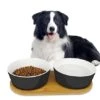 LIHONG Ceramic Dog Bowls, Dog Food And Water Bowl Set With Non Slip Wooden Tray, Pet Food Double Bowl For Small And Medium Dogs, Black Pet Food Dish, 45 Oz -Zoo Shop 41tZcRW4xQL