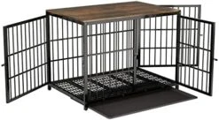 Heavy Duty Dog Crate Furniture: 84inch Wooden Dog Crates End Table Kennel With Three Doors And Removable Tray - Extra Large Puppy Indoor Training Playpen House Decorative Side Table Cage Rustic Brown -Zoo Shop 41twpx27TyL. AC 1