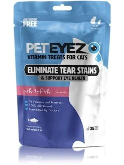 PetEyez Vitamin Treats - Tear Stain Remover For Cats (1 Oz, 35+ Count), Cat Eye Stain Remover, Freeze Dried White Fish Treats Made In USA Only - (White Fish)