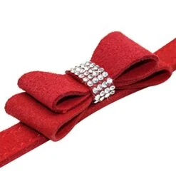 Kuntrona Suede Leather Small Dog Cat Leash Bling Rhinestone Dog Pet Walking Leash Leads With Cute Bowknot For Small Medium Dogs Running Red Free Size -Zoo Shop 41uIWm81RLL