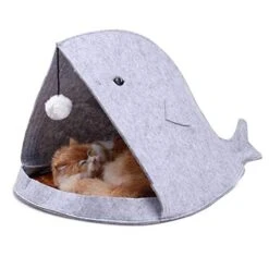 Cute Pet Bed Shark Shaped Cat Cave House Decorative Comfy Pet Nest Soft Small Animal Felt House -Zoo Shop 41uKyBqPBJL