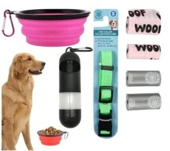 GENERIC Random Color 11 Oz Collapsible Dog Cat Travel Bowl With 70 Waste Bags Dog Collar Waste Bag Dispenser With Santizer