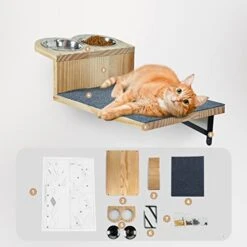 A.FATI Cat Wall Shelf, Wooden Cat Feeding Shelf With 2 Raised Bowls, 15° Tilted Feeding Position, Cat Shelves And Perches For Eating, Playing, Sleeping & Lounging 13 A.FATI Cat Wall Shelf, Wooden Cat Feeding Shelf With 2 Raised Bowls, 15° Tilted Feeding Position, Cat Shelves And Perches For Eating, Playing, Sleeping & Lounging -Zoo Shop 41uorYWRggL