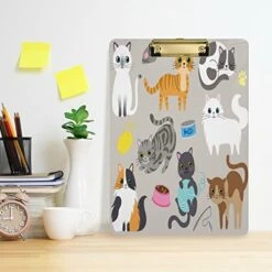 Cute Kitty Cat With Cat Breeds Toys And Food Plastic Clipboard Lovely Cat Kitchen Clipboards Low Profile Clip Boards For Students Office Man Woman Kids Standard A4 Letter Size 12.5x9 Inch Silver -Zoo Shop 41vezDBXUFL