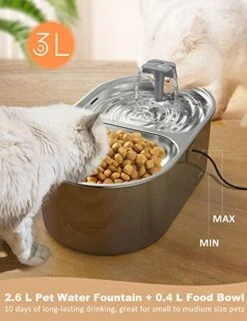 Cat Water Fountain, 88oz/2.6L 304 Stainless Steel Pet Water Fountain For Cats Inside,2-in-1 Cat Bowls For Food And Water, Ultra-Silent Automatic Dog Water Dispenser With Smart Pump And 5 Filters -Zoo Shop 41viMajmKxL