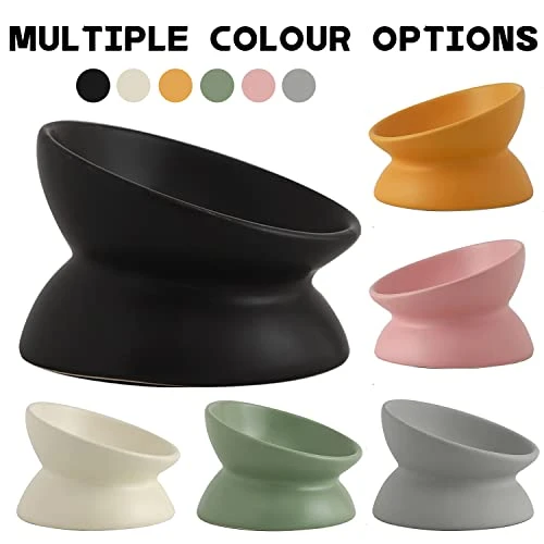 Cat Food Bowls Elevated Tilted, Ceramic Cat Food Bowls, Elevated Cat Food Bowl Whisker Friendly, Anti Vomit & Reduce Neck Burden, Raised Cat Bowl For Food And Water (Yellow) 4 Cat Food Bowls Elevated Tilted, Ceramic Cat Food Bowls, Elevated Cat Food Bowl Whisker Friendly, Anti Vomit & Reduce Neck Burden, Raised Cat Bowl For Food And Water (Yellow) - Image 2