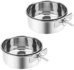 Wontee Pet Food Water Bowl With Clamp Holder Stainless Steel Feeding Cups Feeder For Dog Bird Parrot Cat Rabbit, 2 Packs (M) -Zoo Shop 41wGqkQwwyL. AC