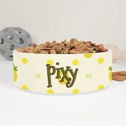 GENERIC Pineapple & Lemon Pattern Personalized Pet Bowl Cat Bowls, Cute Dog Bowl With Name, Custom Ceramic Dog Cat Pet Bowls Available In Two Sizes