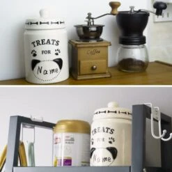 EassyHoo Airtight Dog Treat Container, Ceramic Dog Treat Jar With Lid, 4.2" Round X 6.5" Tall White Dog Treat Canister, Large Dog Cookie Jar For Dogs, Pet Treat Container Airtight, Dog Treat Jars For Pets -Zoo Shop 41wusS3GQkL