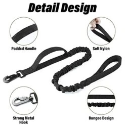 Tactical Dog Collar And Bungee Dog Leash Set-Adjustable Military Training Nylon Dog Collar With Control Handle And Heavy Duty Metal Buckle For Medium And Large Dogs (Black L)