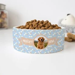 GENERIC Personalized Pet's Name & Photo Bowl, Cute Bones Pattern Bowl, Dog Name Bowl, Cat Name Bowl, Gift For Pets, Ceramic Pet Bowl, Available In 2 Sizes