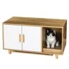 FEELLE Cat Litter Box Enclosure Houses With Food Bowls And Scratch Pad For Indoor Cats, Cat Washroom Hidden Litter Box Furniture Cabinet, Modern Cat Home, Table Nightstand Pet House
