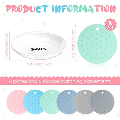 6 Pcs Whisker Fatigue Cat Bowl With 6 Pcs Silicone Anti Slip Mat, Ceramic Cat Food Plate, Cat Wet Food Bowl, Shallow Cat Food Dish For Feeding Kitten Small Pet Water, 6 Inch 5 6 Pcs Whisker Fatigue Cat Bowl With 6 Pcs Silicone Anti Slip Mat, Ceramic Cat Food Plate, Cat Wet Food Bowl, Shallow Cat Food Dish For Feeding Kitten Small Pet Water, 6 Inch - Image 3