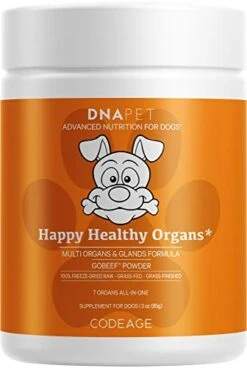 DNA PET Happy Healthy Organs & Glands Supplement For Dogs, Freeze-Dried Raw Grass-Fed Beef Liver Heart Kidney Spleen Pancreas Bone Marrow, Bovine Thymus Multi Organ Powder, Canine Vitamins, 3 Oz
