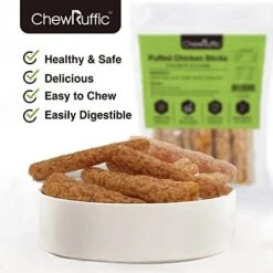 ChewRuffic Chicken Dog Chew Sticks, Puffed Human Grade Dog Treat Sticks, Rawhide Alternative, Easy To Digest 10pcs/Pack -Zoo Shop 41zEluyTrPL