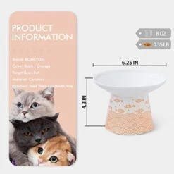 6.25 Inch Extra Wide Elevated Ceramic Cat Bowls, Food And Water Bowl Set For Elder Big Cats Small Dogs, Raised Design For Pet Easy Eating, Protect Cat's Spine, Black & Orange, Set Of 2