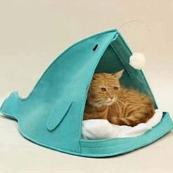 Cute Pet Bed Shark Shaped Cat Cave House Decorative Comfy Pet Nest Soft Small Animal Felt House -Zoo Shop 41zZzMgH3dL