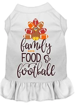 Family, Food, And Football Screen Print Dog Dress White 4X