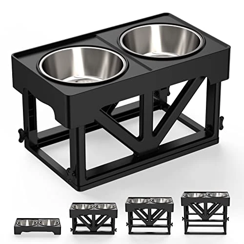 Funkeen Elevated Dog Bowls Adjustable 4 Height Raised Dog Bowl Stand With 2 Stainless Steel Pet Bowl, Lifted Dog Food And Water Bowls Holder For Small Medium Large Dogs, Black, (SDRFG-05416) 3 Funkeen Elevated Dog Bowls Adjustable 4 Height Raised Dog Bowl Stand With 2 Stainless Steel Pet Bowl, Lifted Dog Food And Water Bowls Holder For Small Medium Large Dogs, Black, (SDRFG-05416)